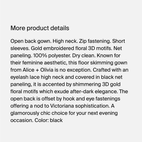 Alice + Olivia Aalihah Gown Gold Embroidered 3d Motifs Size XS - Picture 4 of 12